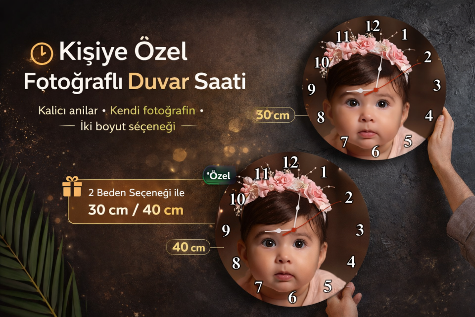 Duvar Saati Kişiye Özel 13 Fotoğraflı Ahşap Malzeme Uv Baskı 40 cm